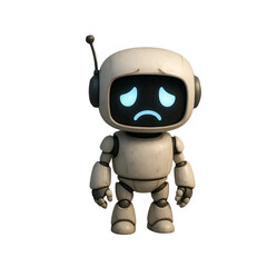 3D Sad AI Robot Character Isolated on Transparent Background 