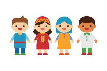 Happy cartoon children with a gift, smiling boy and girl kids illustration