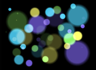 Colorful blurred circles with smooth glow and layered transparency on black background. Random soft shapes form festive abstract depth with no symmetry or focal point.