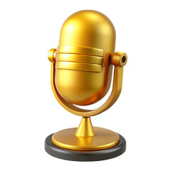 3d golden microphone isolated on transparent background