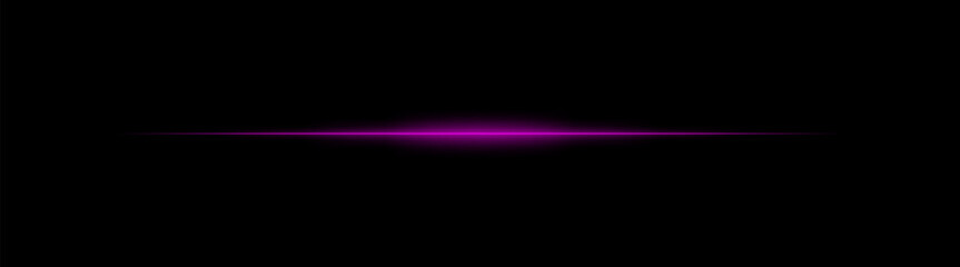 Thin purple laser beam across dark background with glowing center. Minimalistic horizontal light effect with sharp gradient and smooth fade at edges.