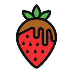 Black Line Icon of Chocolate-Dipped Strawberry – Minimalist Outline Vector Illustration of a Sweet Dessert Treat – Elegant Monochrome Symbol Isolated on White Background
