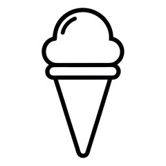 Black Line Icon of Chocolate Ice Cream Cone – Minimalist Outline Vector Illustration of Sweet Frozen Dessert – Monochrome Treat Symbol Isolated on White Background