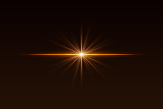 Red starburst light with sharp rays and glow effect. Radiating flare creates elegant highlight for spotlight, flash, or sparkle visuals.