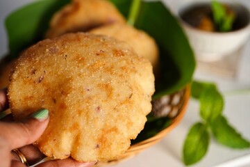 Kerala breakfast Ney pathal or pathiri  served with chicken curry- malabar Iftar foods