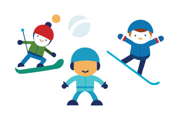 Cartoon vector illustration of a child playing football, skateboarding, and swinging, capturing the fun spirit of a young boy engaged in sports