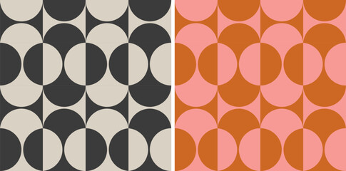 Vector set retro simple geometric seamless patterns in retro style. Vintage abstract geometric pattern in Bauhaus style.