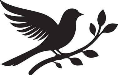 dove on branch icon silhouette  vector