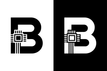 Tech Letter B Circuit Board Logo Design.
