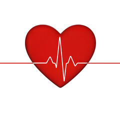 Red heart symbol with heartbeat line isolate on a transparent background