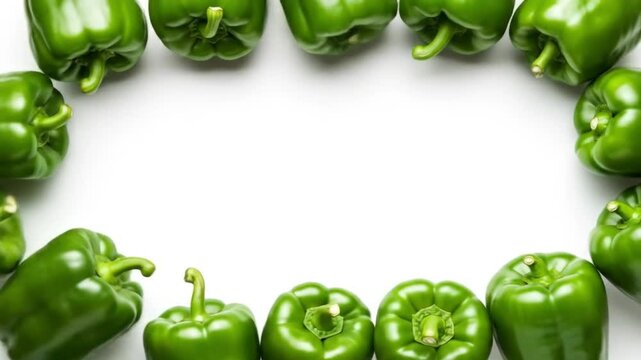 Verdant bell peppers frame white space
