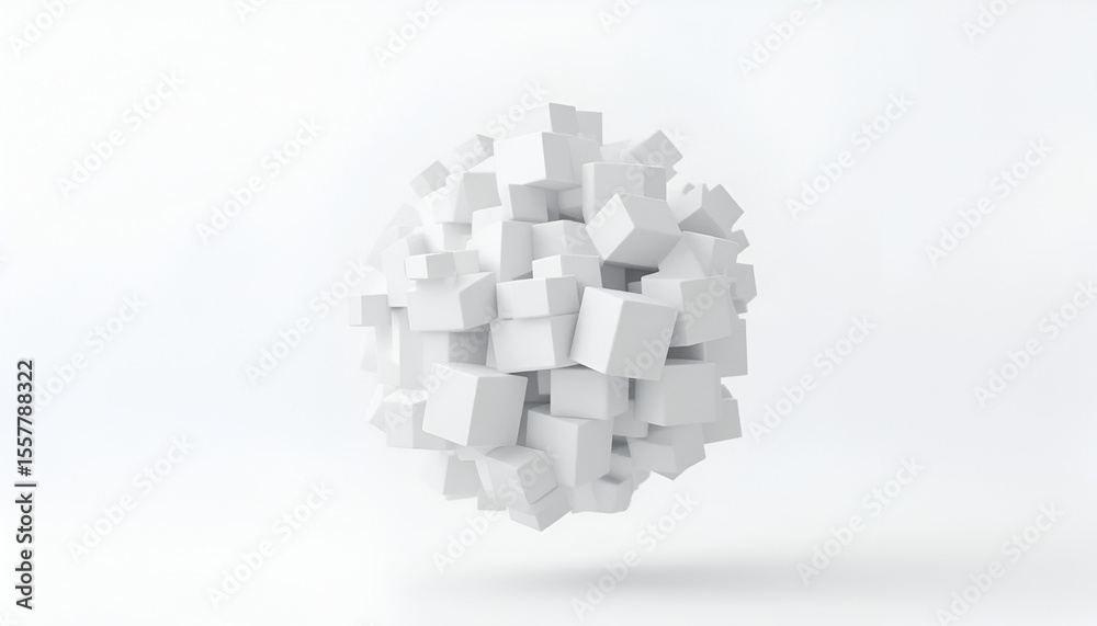 Fototapete a minimalist design features an abstract sphere formed from interconnected white cubes against a cle