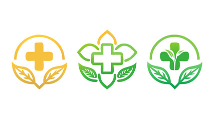 Herbal Medicine Logos Nature & Healthcare Cross Symbols