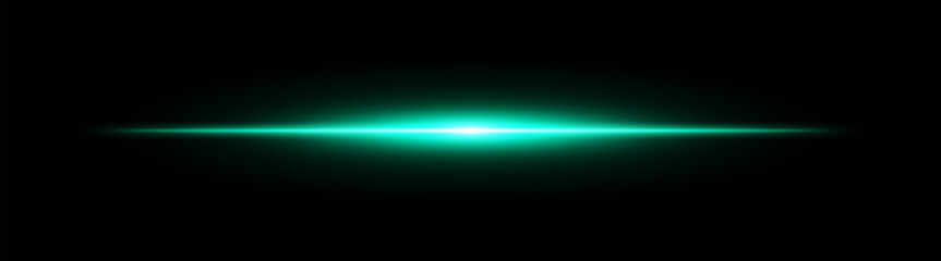 Bright horizontal green beam. Central light burst with smooth radial fade on black background, ideal for sci-fi, energy or speed visuals.