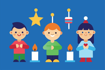 A vibrant vector illustration of diverse business people in an office meeting, forming a collaborative team in a circle