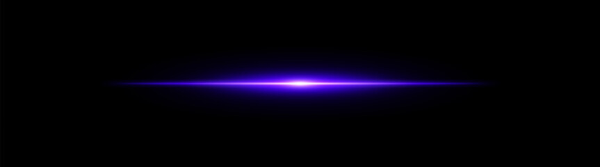 Bright horizontal purple beam. Central light burst with smooth radial fade on black background, ideal for sci-fi, energy or speed visuals.