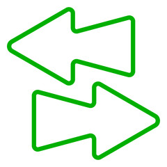 Opposite arrow icon. Two solid arrows pointing left and right, symbolizing data exchange, transfer, synchronization, or bidirectional flow.