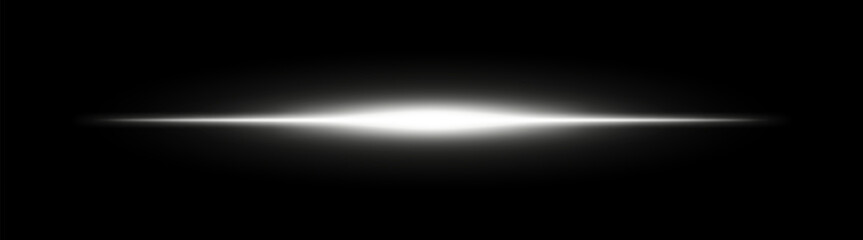 Bright horizontal white beam. Central light burst with smooth radial fade on black background, ideal for sci-fi, energy or speed visuals.