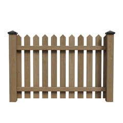 Wooden picket fence in natural design with black finials isolate on a transparent background 