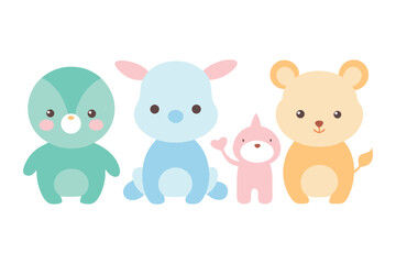 Naklejka premium icon collection of baby animals and toddlers in social settings colorfull Vector illustration