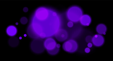 Purple glowing bokeh with layered circle particles and blur effect on black backdrop. Creates a dramatic, energetic visual for digital compositions.