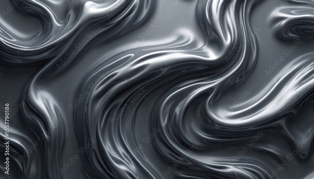 Fototapete abstract image imitating liquid metal. metallic flowing silver waves texture creates elegant futuris