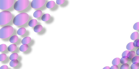 Bright, colorful balloons, pink spheres, and pink and white eggs form a beautiful floral frame design