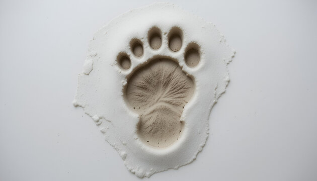 A bear's paw print made with plaster of Paris, showing detailed texture and unique pattern against a light backdrop.
