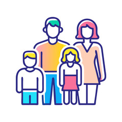 Modern Family Icon – Colorful Vector of Parents with Two Kids