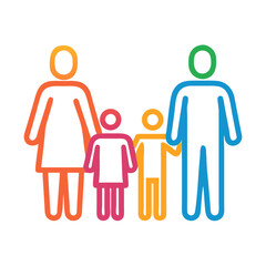 Modern Family Icon – Colorful Vector of Parents with Two Kids