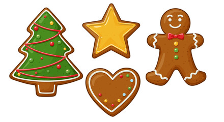 A collection of christmas gingerbread cookies including a tree star heart and gingerbread man design