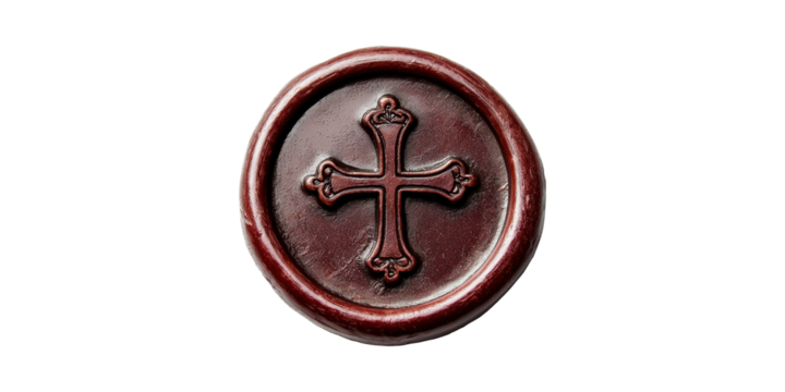 Wax Seal With Cross Emblem. Symbol Of Tradition And Authenticity Isolated On Transparent Background