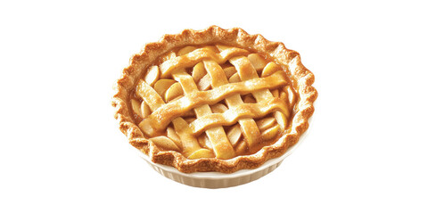 Golden Lattice Apple Pie. Classic Dessert Symbolizing Comfort And Tradition Isolated On Transparent Background
