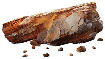 A large rock formation presents interesting textures and colors, showcasing nature's artistic elements in earthy tones and layered patterns transparent.