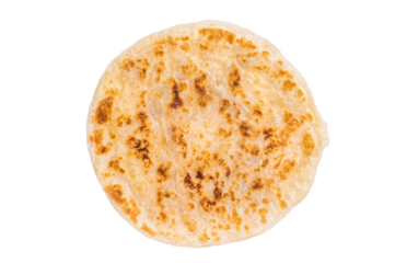 Homemade Kerala wheat paratha, layered parotta isolated on white background. top view