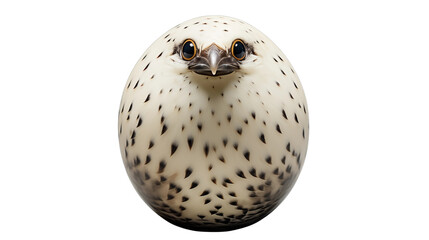 Spotted bird in egg shape showcases avian oddity on soft gray, creating a captivating animal artwork transparent.