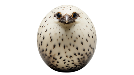 Spotted bird in egg shape showcases avian oddity on soft gray, creating a captivating animal artwork transparent.