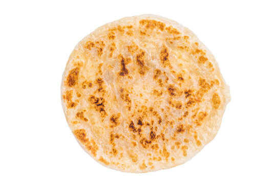 Homemade Kerala wheat paratha, layered parotta isolated on white background. top view