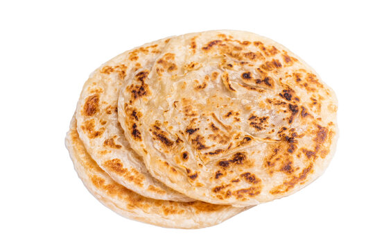 Aloo Paratha Indian Potato stuffed Flatbread isolated on white background. top view