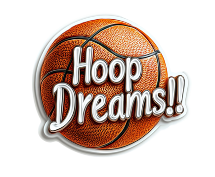 A vibrant and playful illustration of a basketball with the text 'Hoop Dreams!!', capturing the spirit of sportsmanship. - Powered by Adobe