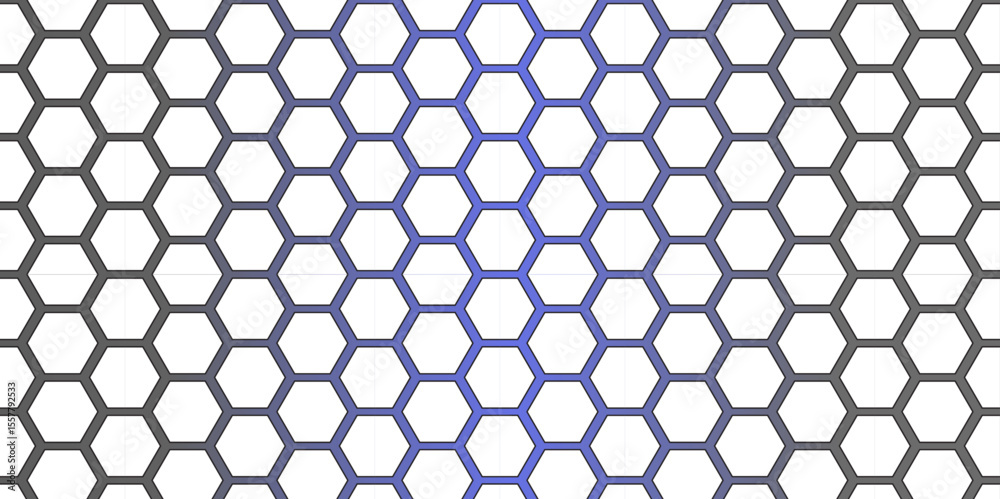 Wall mural seamless blue honeycomb hexagon pattern with a metallic grid texture background