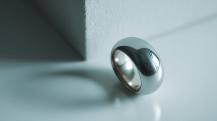 sleek metallic ring with shiny surface placed against clean minimalistic background