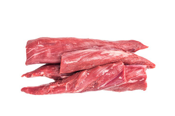 Raw lamb tenderloin fillet meat, fresh mutton isolated on white background. top view