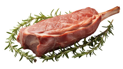 Fresh tomahawk steak presented beautifully with fragrant rosemary sprigs on a clean white surface for culinary delight transparent.