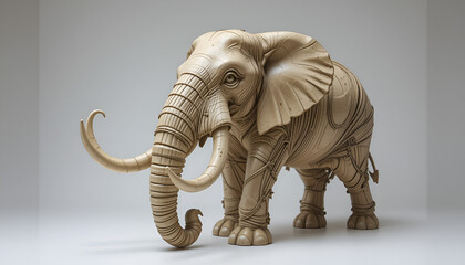 Fototapeta premium Intricate craftsmanship shows in this sculpture of an African elephant, its ivory tusks and decorative markings making it a stunning piece.