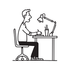 Person writing at desk linear drawing, workplace concept
