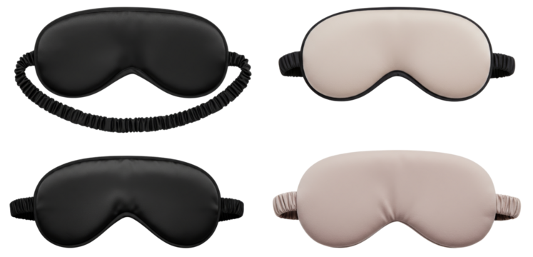 Sleep masks in black and beige colors on a transparent background  