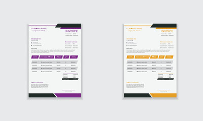 Clean modern professional unique invoice template layout design for print