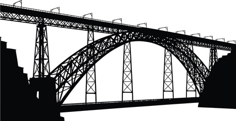 Obraz premium High-Definition Solid Black Silhouette of a The Luis 1 Bridge Porto, portugal with Perfect Proportions and Sharp Edges black and white with white background flat vector 