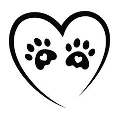 Different animal heart with paw print vector illustrations